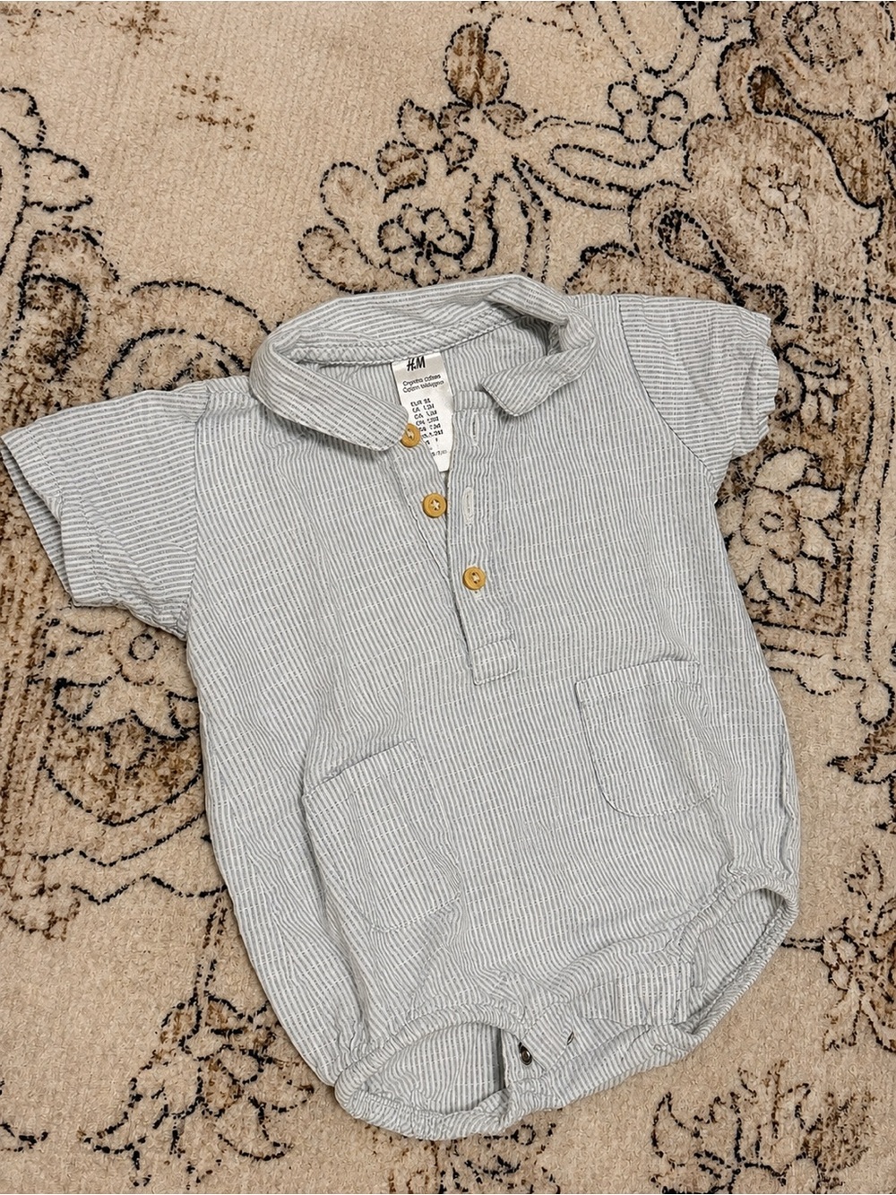 H&M Baby Light Blue & White Pinstripe Polo Onesie